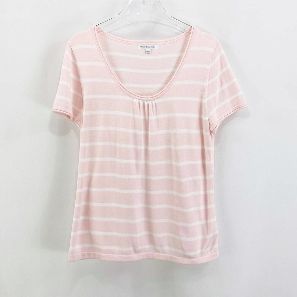 MERCER STREET STUDIO Pink Striped Scoop Neck Tee
